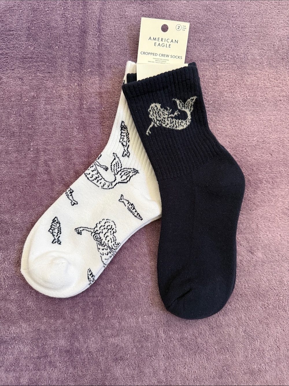 American Eagle Outfitters Women Mermaid Cropped Crew Socks NWT Navy White OSFM